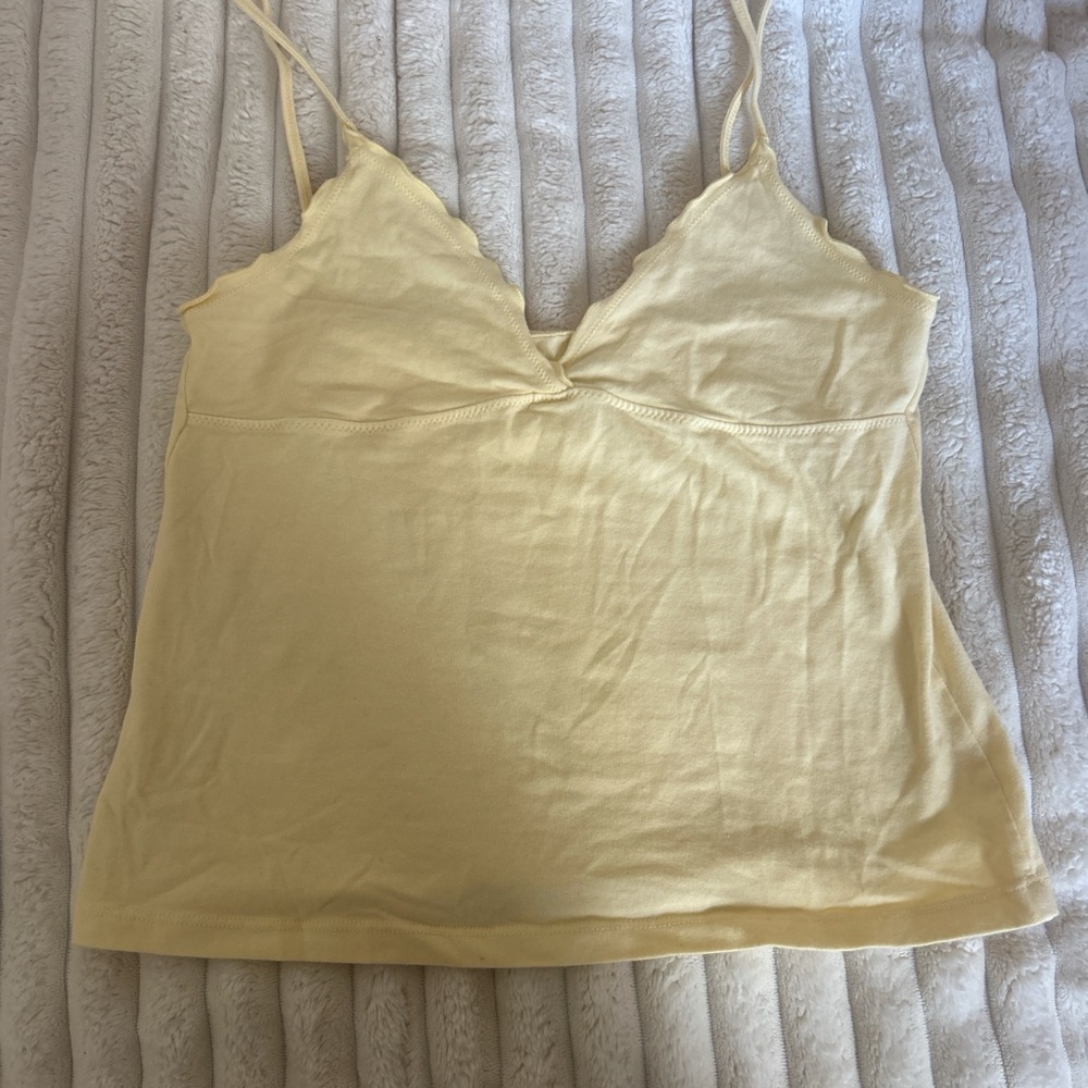 Brandy Melville Pale Yellow Ribbed V-Neck Tank